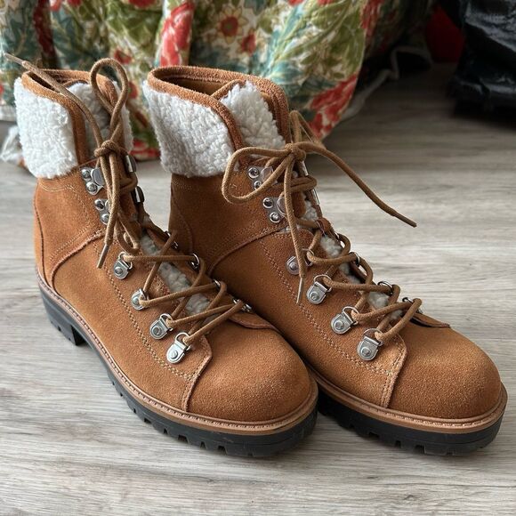 Marc Fisher Isalia Boots Tan Suede Sherpa Lug Sole Women’s Size 8.5 - Picture 2 of 12